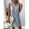 image:imagechouyatou Womens Striped Button Up Polo Shirt Mini Dress Business Casual Sleeveless Tunic Shift Short DressBlack