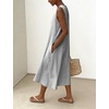 image:imagechouyatou Womens Summer Cotton Striped Midi Long Dress Boho Loose Fit Beach Party Tank Sun Dress with PocketsBlack