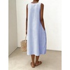 image:imagechouyatou Womens Summer Cotton Striped Midi Long Dress Boho Loose Fit Beach Party Tank Sun Dress with PocketsBlue