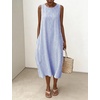 image:imagechouyatou Womens Summer Cotton Striped Midi Long Dress Boho Loose Fit Beach Party Tank Sun Dress with PocketsBlue