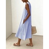 image:imagechouyatou Womens Summer Cotton Striped Midi Long Dress Boho Loose Fit Beach Party Tank Sun Dress with PocketsBlue