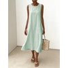 image:imagechouyatou Womens Summer Cotton Striped Midi Long Dress Boho Loose Fit Beach Party Tank Sun Dress with PocketsGreen