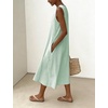 image:imagechouyatou Womens Summer Cotton Striped Midi Long Dress Boho Loose Fit Beach Party Tank Sun Dress with PocketsGreen
