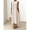 image:imagechouyatou Womens Summer Cotton Striped Midi Long Dress Boho Loose Fit Beach Party Tank Sun Dress with PocketsKhaki