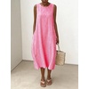 image:imagechouyatou Womens Summer Cotton Striped Midi Long Dress Boho Loose Fit Beach Party Tank Sun Dress with PocketsRed