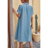 image:imagechouyatou Womens Summer Short Sleeve Button Down Denim Shirt Dress Lapel Ruffle Hem Babydoll Jean Midi DressBlue