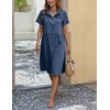 image:imagechouyatou Womens Summer Short Sleeve Button Down Denim Shirt Dress Lapel Ruffle Hem Babydoll Jean Midi DressDark Blue