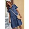 image:imagechouyatou Womens Summer Short Sleeve Button Down Denim Shirt Dress Lapel Ruffle Hem Babydoll Jean Midi DressDark Blue