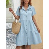 image:imagechouyatou Womens Summer Short Sleeve Button Down Denim Shirt Dress Lapel Ruffle Hem Babydoll Jean Midi DressLight Blue