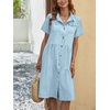 image:imagechouyatou Womens Summer Short Sleeve Button Down Denim Shirt Dress Lapel Ruffle Hem Babydoll Jean Midi DressLight Blue