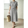 image:imagechouyatou Womens Summer Short Sleeve Cotton Dress Crew Neck Flare Striped Midi Shirt Dress with PocketsBlack White