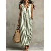 image:imagechouyatou Womens Summer Striped Cotton Linen Dress Beach Boho Sleeveless Ruffle Trim Maxi Long SundressGreen