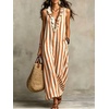image:imagechouyatou Womens Summer Striped Cotton Linen Dress Beach Boho Sleeveless Ruffle Trim Maxi Long SundressOrange