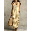 image:imagechouyatou Womens Summer Striped Cotton Linen Dress Beach Boho Sleeveless Ruffle Trim Maxi Long SundressYellow