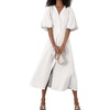 image:imagechouyatou Women Summer Puff Sleeve Button Down Shirt Dress Flowy Elegant Business Casual Midi Long DressWhite