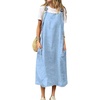 image:imagechouyatou Womens Baggy Cotton Overall Dress Summer ALine Midi Long Tunic Dress with PocketsLight Blue
