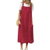 image:imagechouyatou Womens Baggy Cotton Overall Dress Summer ALine Midi Long Tunic Dress with PocketsRed