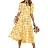 image:imagechouyatou Womens Puff Short Sleeve Gingham Midi Long Dress Retro Plaid Ruffle Tiered Dress Boho High Low Party DressesYellow