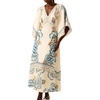 image:imagechouyatou Womens Sexy V Neck Floral Print Maxi Dress Flare Short Sleeve Beach Vacation Mexican Long DressBlue