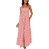 image:imagechouyatou Womens Striped Back Smocked Maxi Dress Sexy Spaghetti Strap Ruffle Hem Bohemian Flowy Swing Long DressRed
