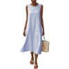 image:imagechouyatou Womens Summer Cotton Striped Midi Long Dress Boho Loose Fit Beach Party Tank Sun Dress with PocketsBlue