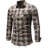 image:imagechouyatou Mens Distressed Style Frayed Raw Hen Casual Plaid ButtonDown ShirtKhaki