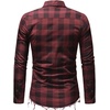 image:imagechouyatou Mens Distressed Style Frayed Raw Hen Casual Plaid ButtonDown ShirtRed
