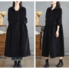 image:imagechouyatou Womens Fall Button Down Corduroy Shirt Dress Long Sleeve ALine Pleated Midi Long Winter DressBlack