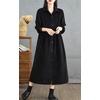 image:imagechouyatou Womens Fall Button Down Corduroy Shirt Dress Long Sleeve ALine Pleated Midi Long Winter DressBlack