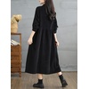 image:imagechouyatou Womens Fall Button Down Corduroy Shirt Dress Long Sleeve ALine Pleated Midi Long Winter DressBlack