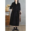 image:imagechouyatou Womens Fall Button Down Corduroy Shirt Dress Long Sleeve ALine Pleated Midi Long Winter DressBlack