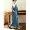 image:imagechouyatou Womens Pullover Denim Overall Dress Mid Long Button Front Pinafore Bib Jean Dress With PocketsBlue