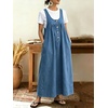 image:imagechouyatou Womens Pullover Denim Overall Dress Mid Long Button Front Pinafore Bib Jean Dress With PocketsBlue