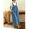 image:imagechouyatou Womens Pullover Denim Overall Dress Mid Long Button Front Pinafore Bib Jean Dress With PocketsBlue