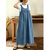 image:imagechouyatou Womens Pullover Denim Overall Dress Mid Long Button Front Pinafore Bib Jean Dress With PocketsBlue