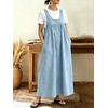 image:imagechouyatou Womens Pullover Denim Overall Dress Mid Long Button Front Pinafore Bib Jean Dress With PocketsLight Blue