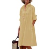 image:imagechouyatou Womens Spring Summer ButtonDown Shirt Dress Loose ALine Midi Shift Tunic DressKhaki