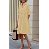 image:imagechouyatou Womens Spring Summer ButtonDown Shirt Dress Loose ALine Midi Shift Tunic DressKhaki