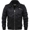 image:imagechouyatou Mens Casual Full Zip Lightweight Moto Pu Leather Quilted Bomber Jacket EpauletBlack