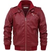 image:imagechouyatou Mens Casual Full Zip Lightweight Moto Pu Leather Quilted Bomber Jacket EpauletDark Red