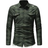 image:imagechouyatou Mens Distressed Style Frayed Raw Hen Casual Plaid ButtonDown ShirtArmy Green
