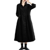 image:imagechouyatou Womens Fall Button Down Corduroy Shirt Dress Long Sleeve ALine Pleated Midi Long Winter DressBlack