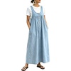image:imagechouyatou Womens Pullover Denim Overall Dress Mid Long Button Front Pinafore Bib Jean Dress With PocketsLight Blue
