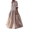 image:imagechouyatou Womens Retro Plaid Button Down Maxi Shirt Dress Long Sleeve Button Up Gingham Swing Long DressCoffee