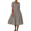 image:imagechouyatou Womens Summer Fit and Flare Swing Cotton Dress Casual VNeck Button Down Beach Midi DressGrey