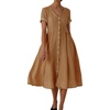 image:imagechouyatou Womens Summer Fit and Flare Swing Cotton Dress Casual VNeck Button Down Beach Midi DressKhaki