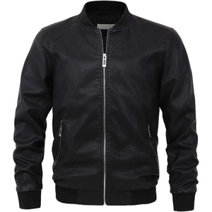 image:imagechouyatou Mens Essential Sports Zip Lightweight Pu Leather Varsity Bomber JacketBlack