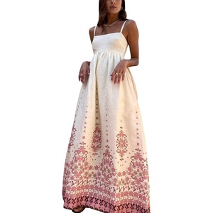 image:imagechouyatou Womens Sexy Spaghetti Strap Floral Printed Flowy Swing Bohemian Party Maxi Long Dress with PocketsPink