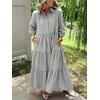 image:imagechouyatou Womens Summer Boho Striped Maxi Dress Cotton 34 Sleeve ALine Tiered Button Down Shirt DressBlack