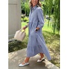 image:imagechouyatou Womens Summer Boho Striped Maxi Dress Cotton 34 Sleeve ALine Tiered Button Down Shirt DressBlue